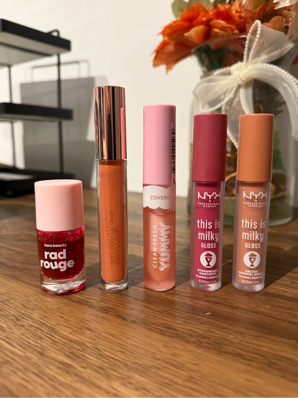 Mixed Lip Gloss & Balm Set — NYX, CoverGirl & Kara Beauty in Pink, Peach & Coral